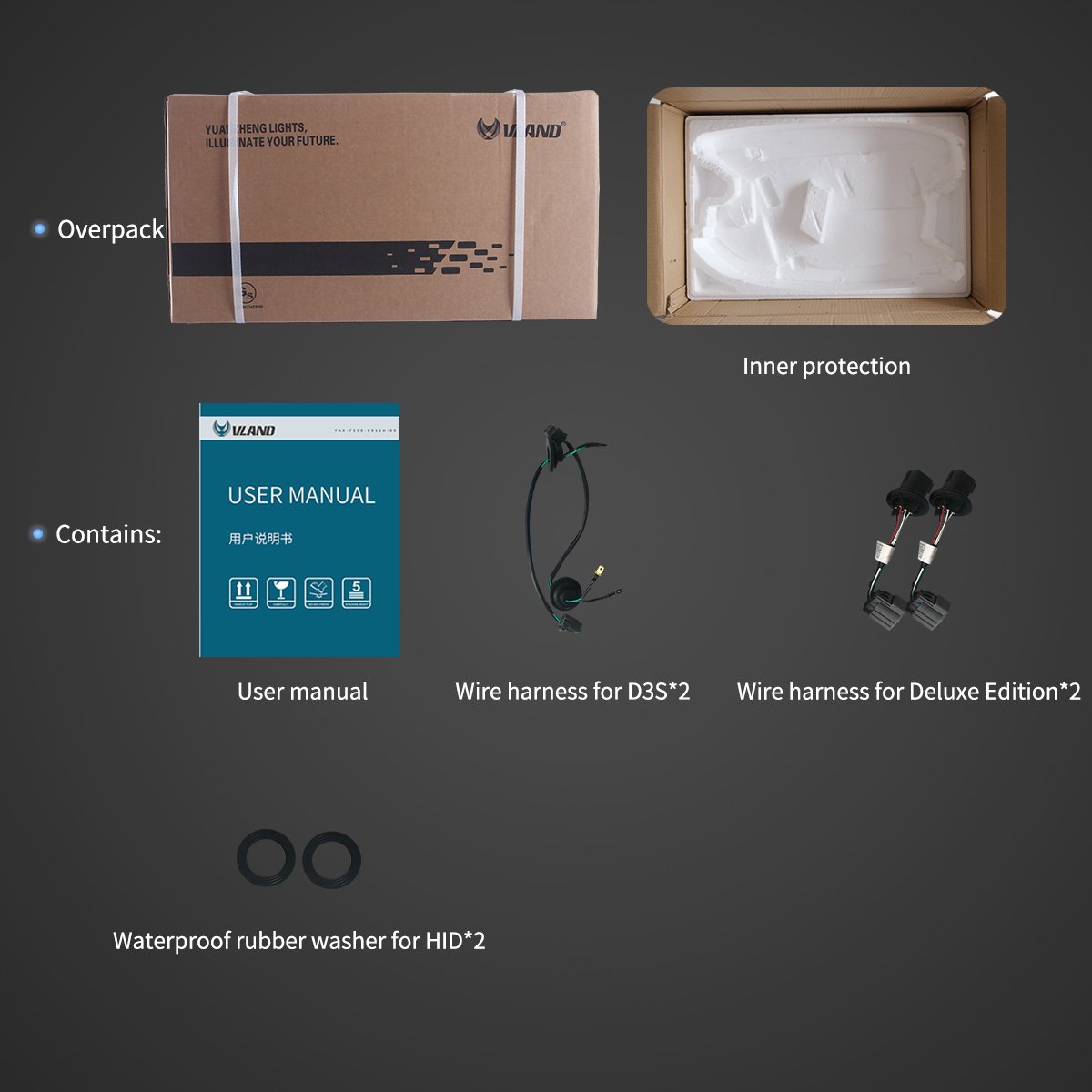 14-15 Chevrolet Camaro Vland Dual Beam Projector Headlights Black