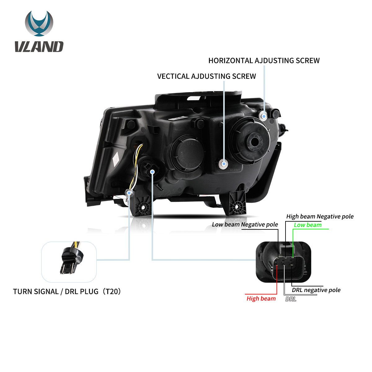 2014-2015 Chevrolet Camaro Vland RGB Dual Beam Projector Headlights Black