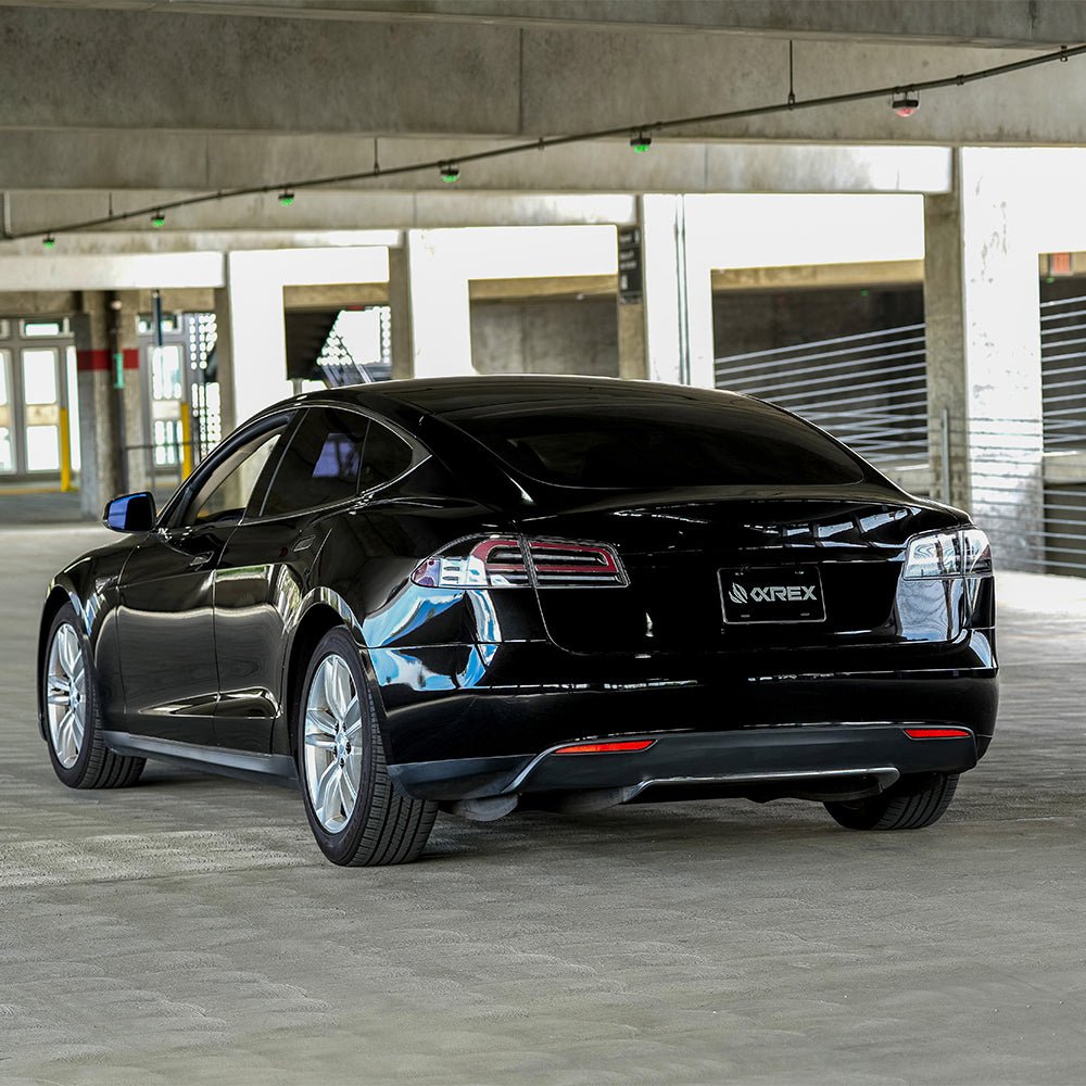 12-21 Tesla Model S LUXX-Series LED Tail Lights Alpha-Black (With Black Trunk Center Piece Replacement)