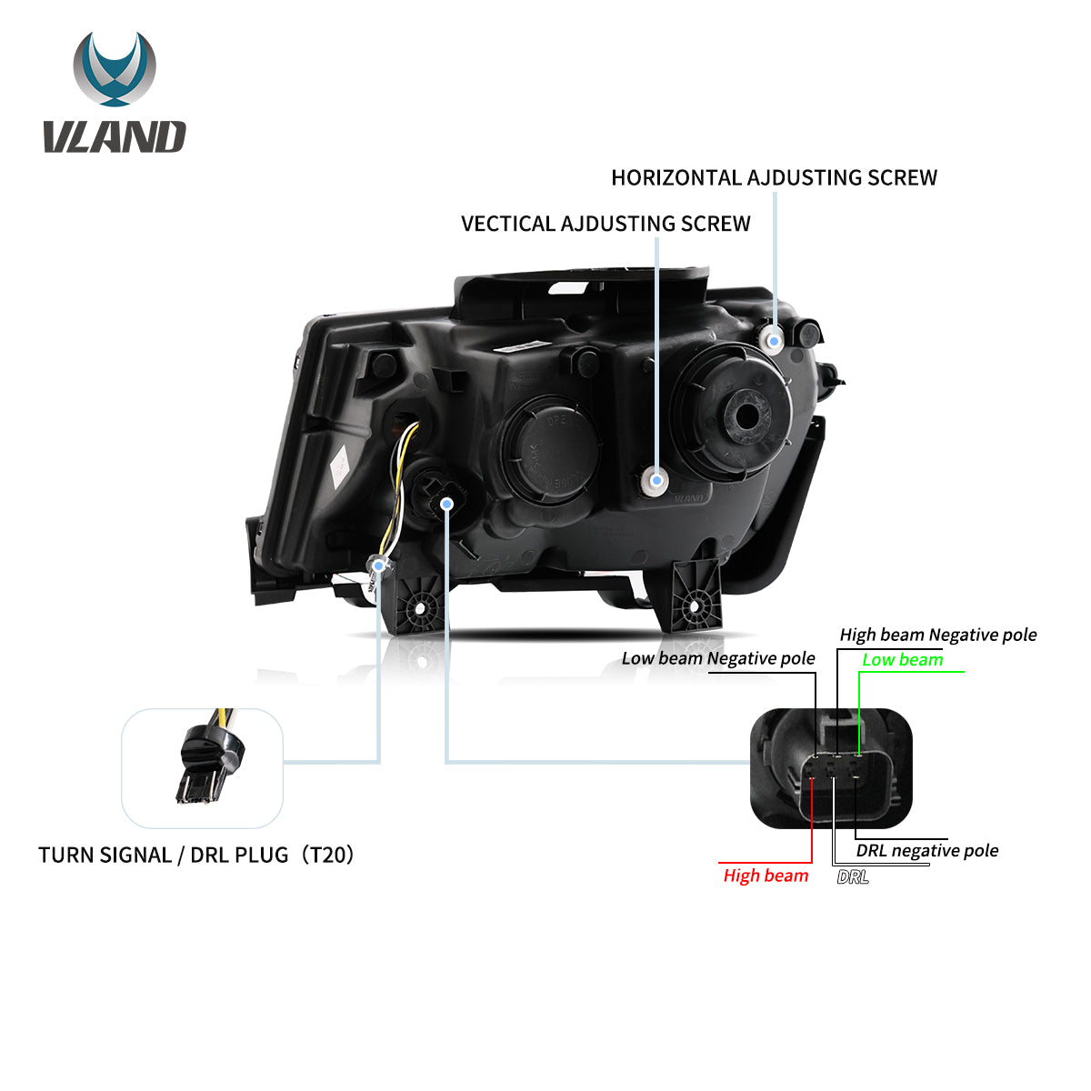 14-15 Chevrolet Camaro Vland Dual Beam Projector Headlights Black