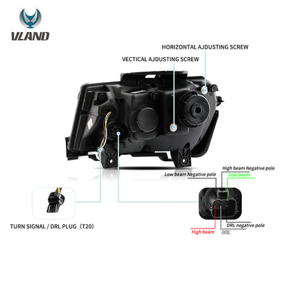 14-15 Chevrolet Camaro Vland Dual Beam Projector Headlights Black