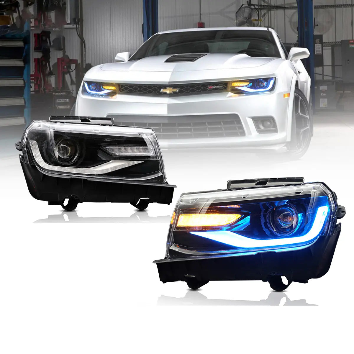 14-15 Chevrolet Camaro Vland RGB Dual Beam Projector Headlights Black