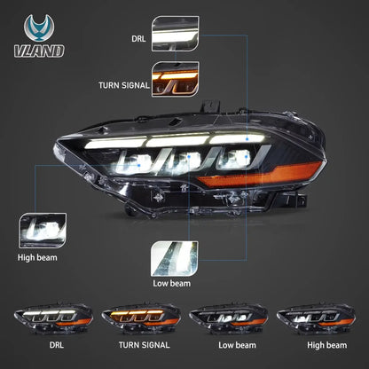 18-24 Ford Mustang Vland Headlights Full LED With S650 Style