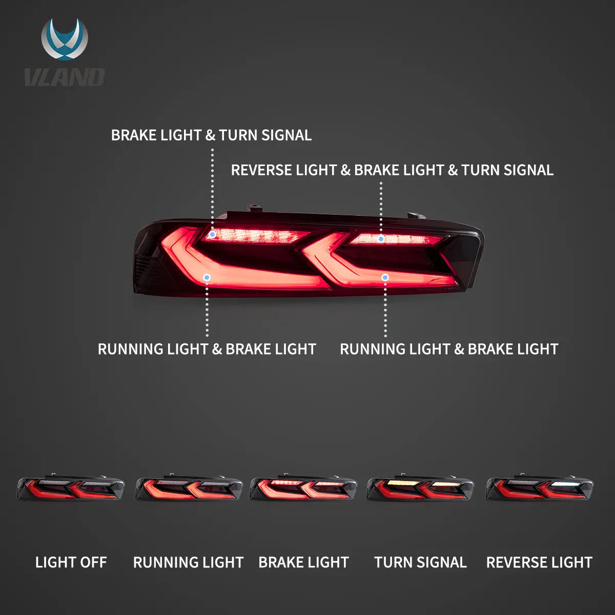 2014-2015 Chevrolet Camaro Vland C8 LED Tail Lights