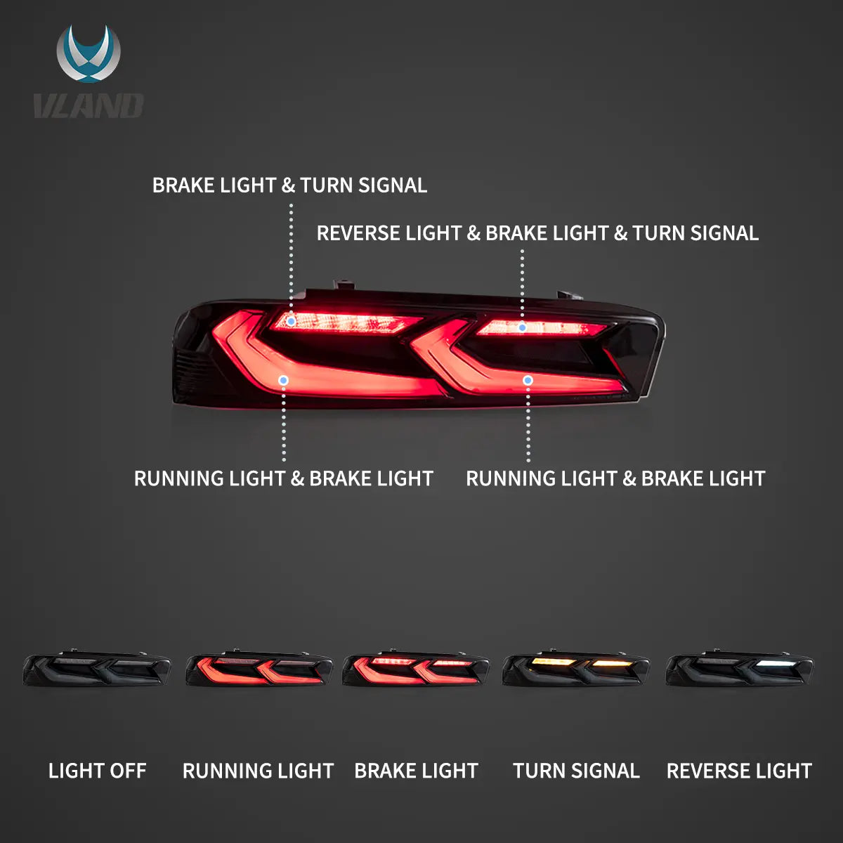2014-2015 Chevrolet Camaro Vland C8 LED Tail Lights
