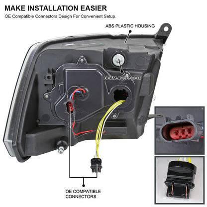 2009-2018 Dodge RAM 1500/2019-2021 RAM Classic/2010-2018 RAM 2500/3500 Switchback Sequential Projector Headlights (White Housing/Clear Lens)