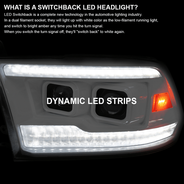 2009-2018 Dodge RAM 1500/2019-2021 RAM Classic/2010-2018 RAM 2500/3500 Switchback Sequential Projector Headlights (White Housing/Clear Lens)