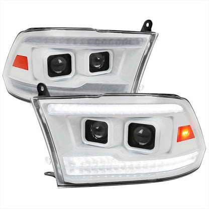 2009-2018 Dodge RAM 1500/2019-2021 RAM Classic/2010-2018 RAM 2500/3500 RGBW Sequential Projector Headlights (White Housing/Clear Lens)