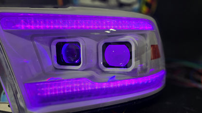 2009-2018 Dodge RAM 1500/2019-2021 RAM Classic/2010-2018 RAM 2500/3500 RGBW Sequential Projector Headlights (White Housing/Clear Lens)